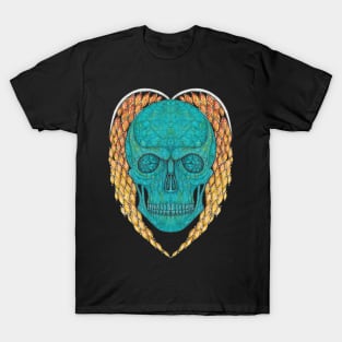 Skull head design turquoise and sapphire wing heart. T-Shirt